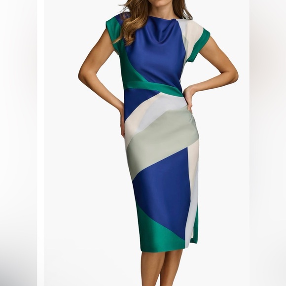 Donna Karan Dresses & Skirts - Donna Karan Blue, Green & Cream Geometric Sheath Midi Dress